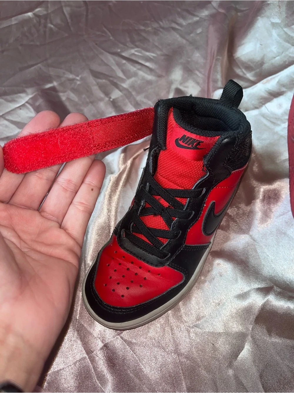 Nike Kids High-Top Sneakers in Red and Black